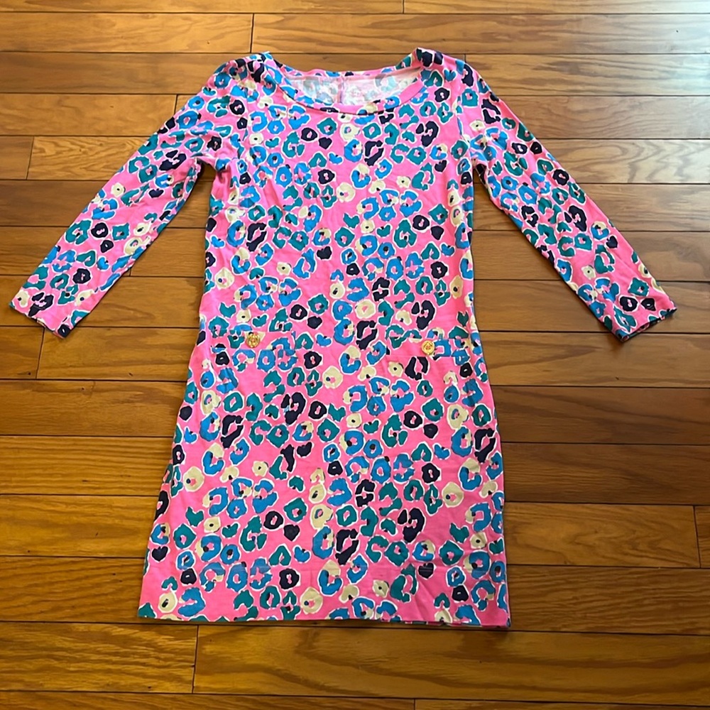 Lilly Pulitzer Dress Womens XS Pink Paws Off Leopard 3/4 Sleeves